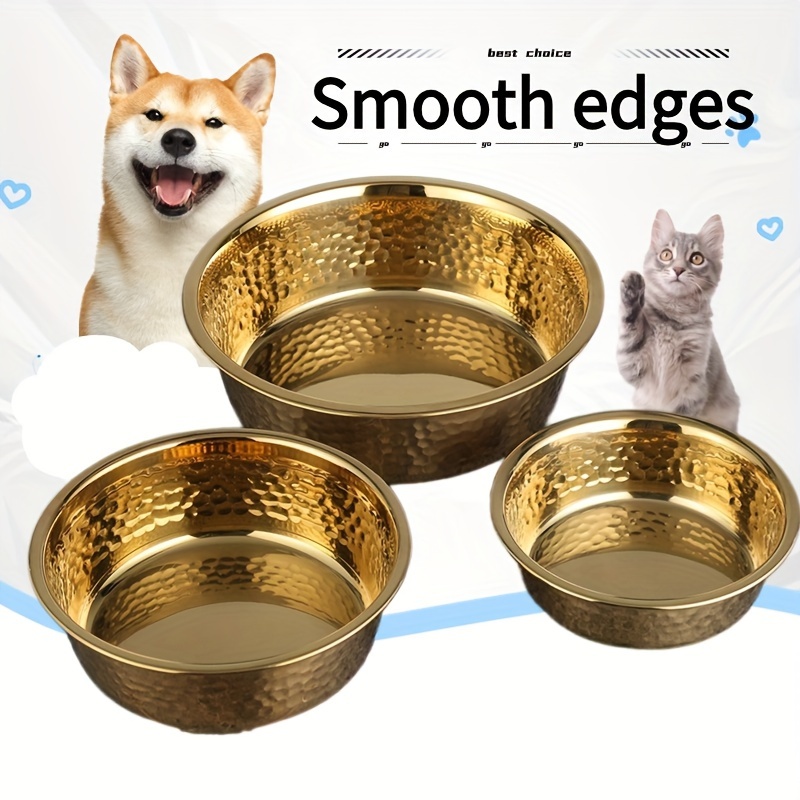 

Durable Stainless Steel Golden Pet Bowl - Large Size For Easy Cleaning And Thickened Design For Long-lasting Use - Ideal For Serving Dog Food And Water