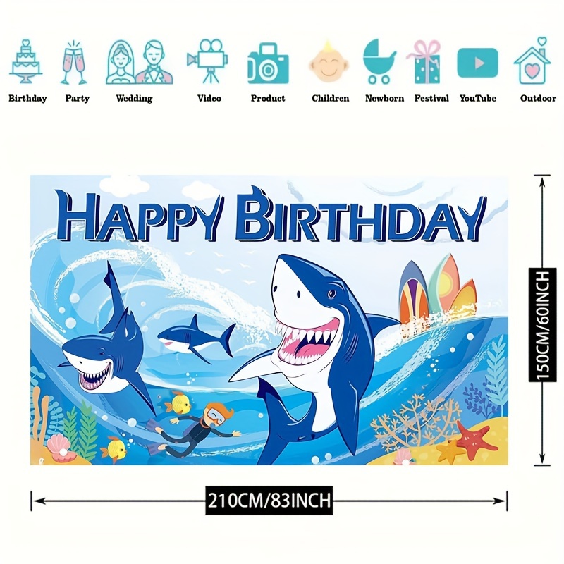 Shark Backdrop Photo Booth Shark Happy Birthday Banner Shark - Temu