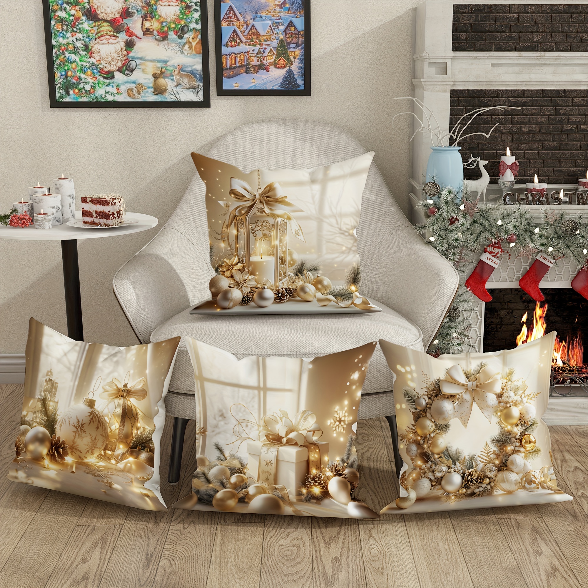 Federe Per Divano Esterno Interno Federe Divano Rosso Nero Beige Set Di 2 Federe Per Cuscini Natalizi Kawani - Motivo Albero Di Natale, 55x55 Cm, Cotone Lino, Per Divano E Interni Decorazione
