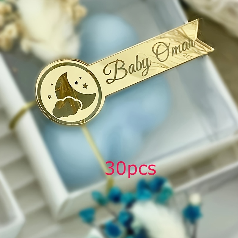 TEMU 10/30pcs Custom Acrylic Baby Shower Gift With - Personalized Name "omar" Engraved, & Design, Elegant Party Decor For Baptism, First Birthday,