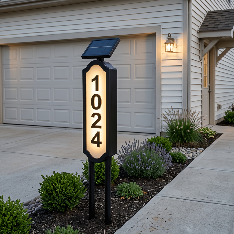 TEMU 40.2in Solar House Number Plaque Light, Double Pole Reinforced Frame, 3 Light Modes, Wall & Plug-in Dual Mount, Ip44 Waterproof Auto Night Solar