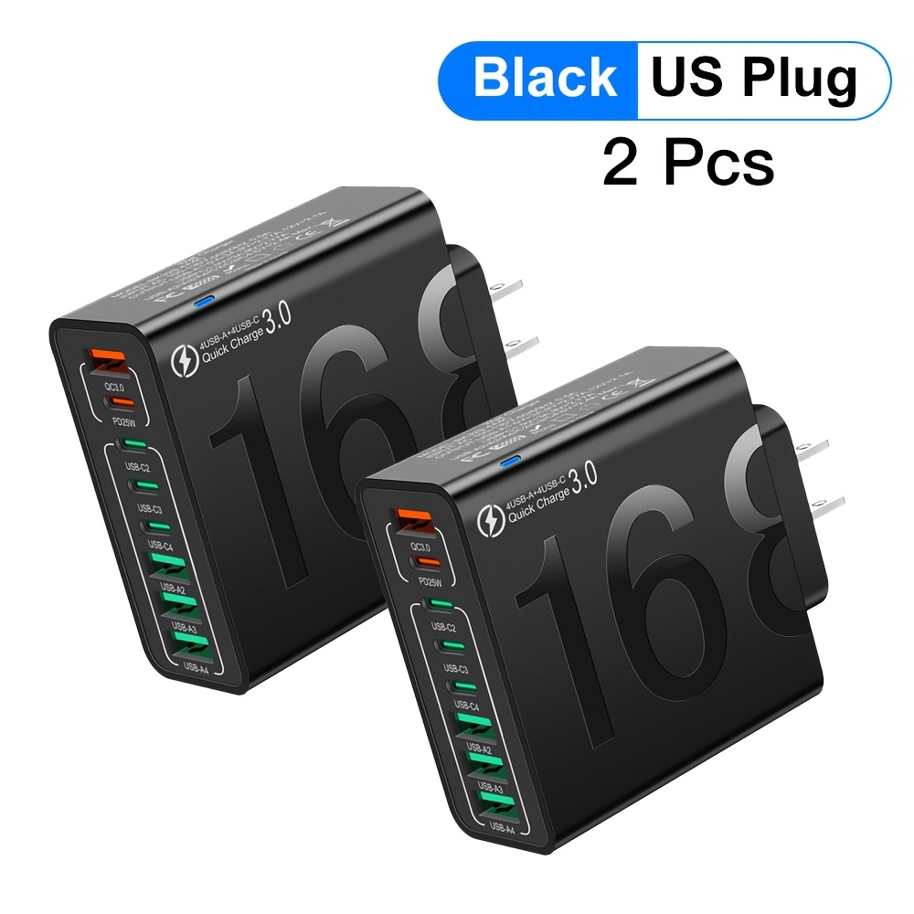 TEMU Kaxoe 2pcs 4 Usb + 4 Type-c Fast Charging Phone Charger Usb C Phone Charger Adapter Portable Charger Quick Charger 3.0 Usb Wall Charger For