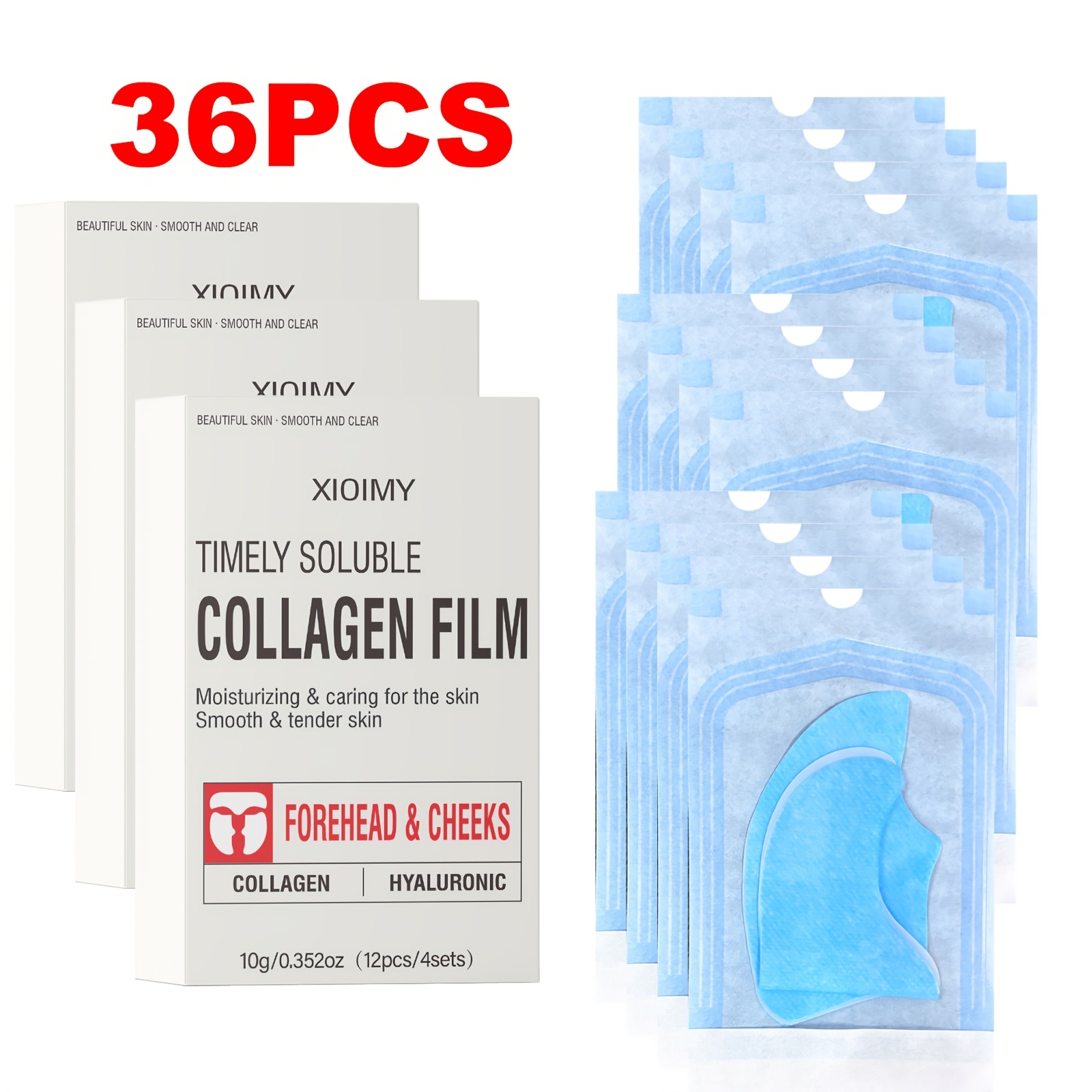 Image of 36pcs Collagen Facial Mask - Soluble, , Hypoallergenic, -free, Used For Forehead And Cheeks, Moisturizing, Making Skin Smoother, , , Collagen Facial Mask, Facial Care