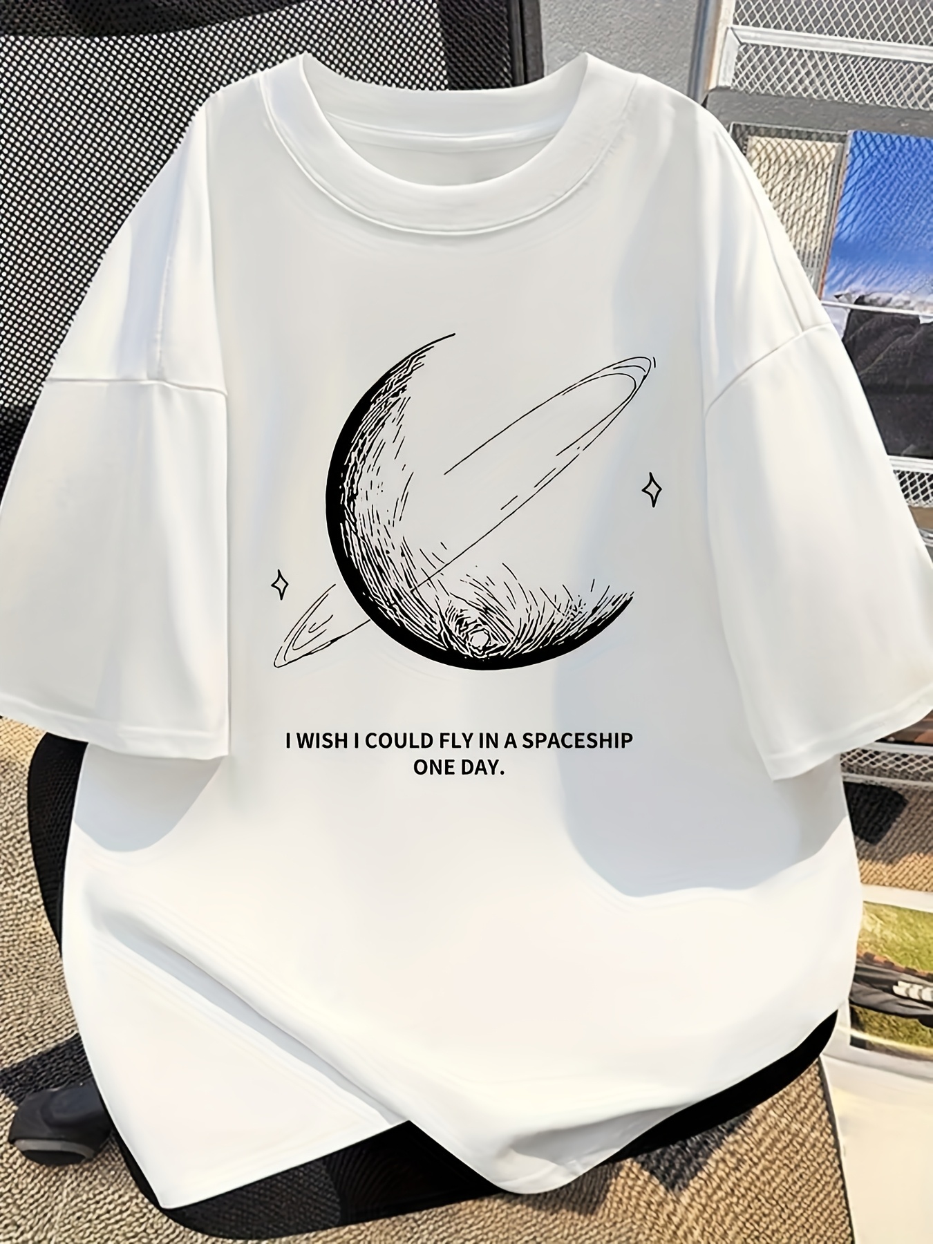 unisex loose fit versatile t shirt letter moon print summer - Temu