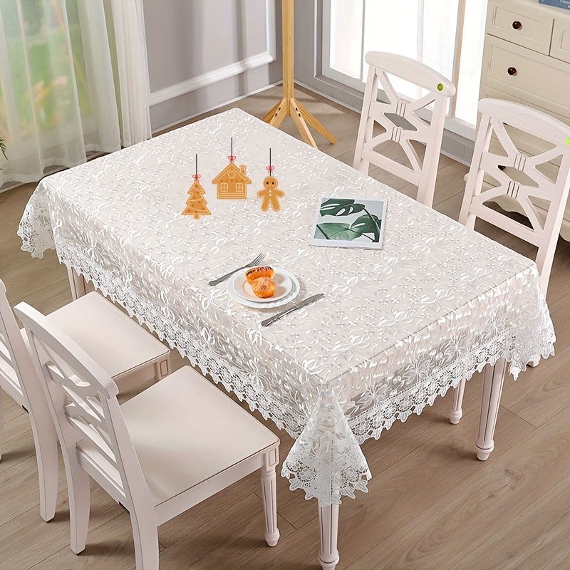 

1pcs, White Polyester Embroidery Lace Tablecloth, Table Coffee Table Desk Desktop Cover, Wedding Party Holiday Desktop Decoration, Simple And , Waterproof And Oil-proof Family Dinner Good.