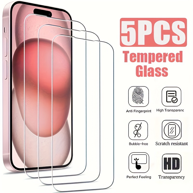 5pcs For Iphone 17 16 15 14 13 12 11 Pro Max 17 Air 16 15 14 Plus Tempered Glass Screen Protector With Full Coverage Anti Fingerprint High-definition