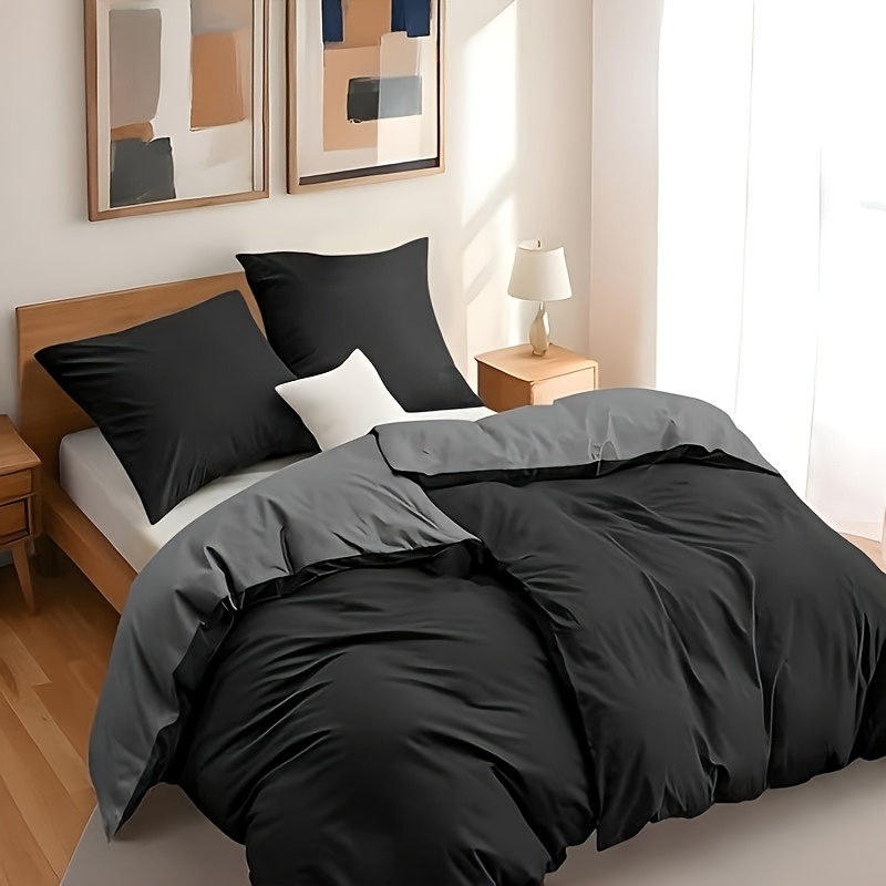 Image of 3/4pcs Bedding, Duvet + Pillowcase 80x80cm, Reinforced, Zippered Bed Sheet, Modern Monochrome Design, Skin-friendly, Hypoallergenic, Durable.