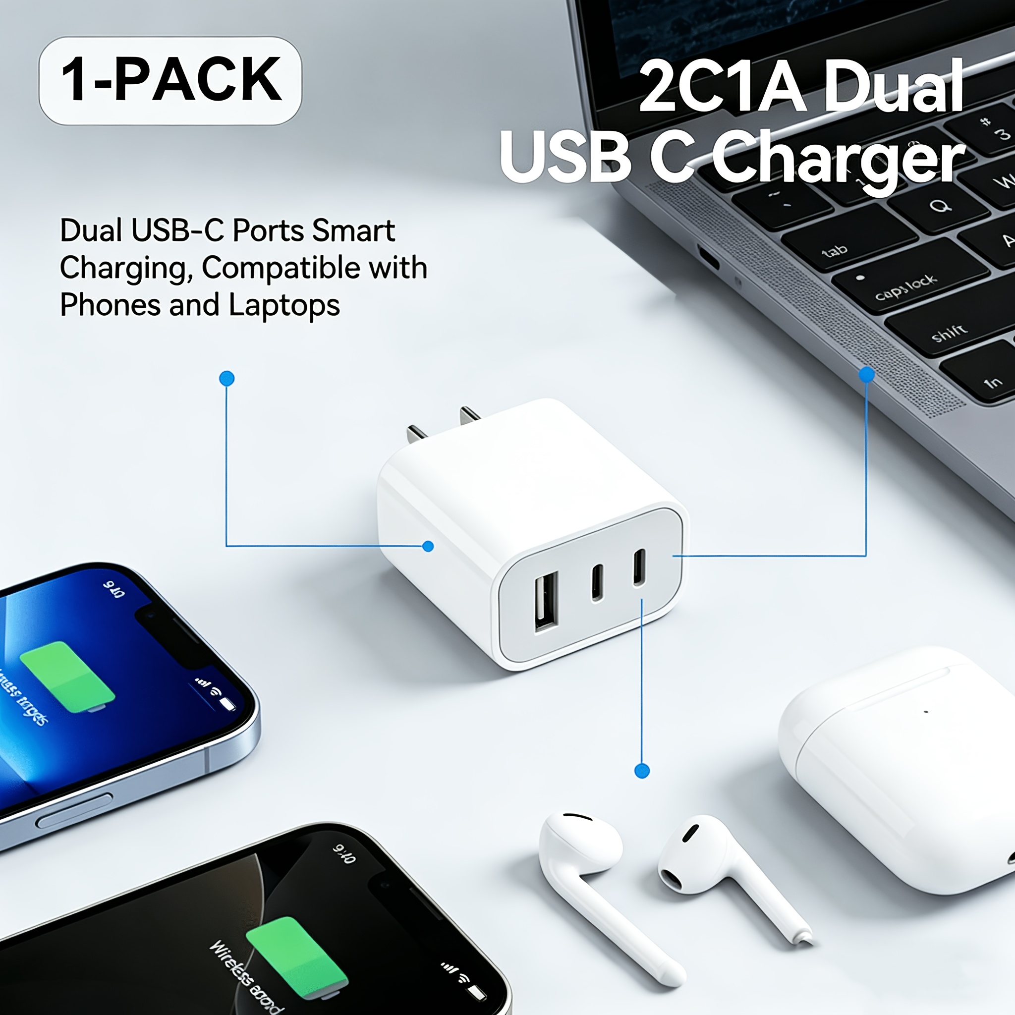 2c1a 3 port charger multi device 5v2a charging compact portable design   plug safe stable charging protection faster and smarter charging smart   for home office Product details 9
