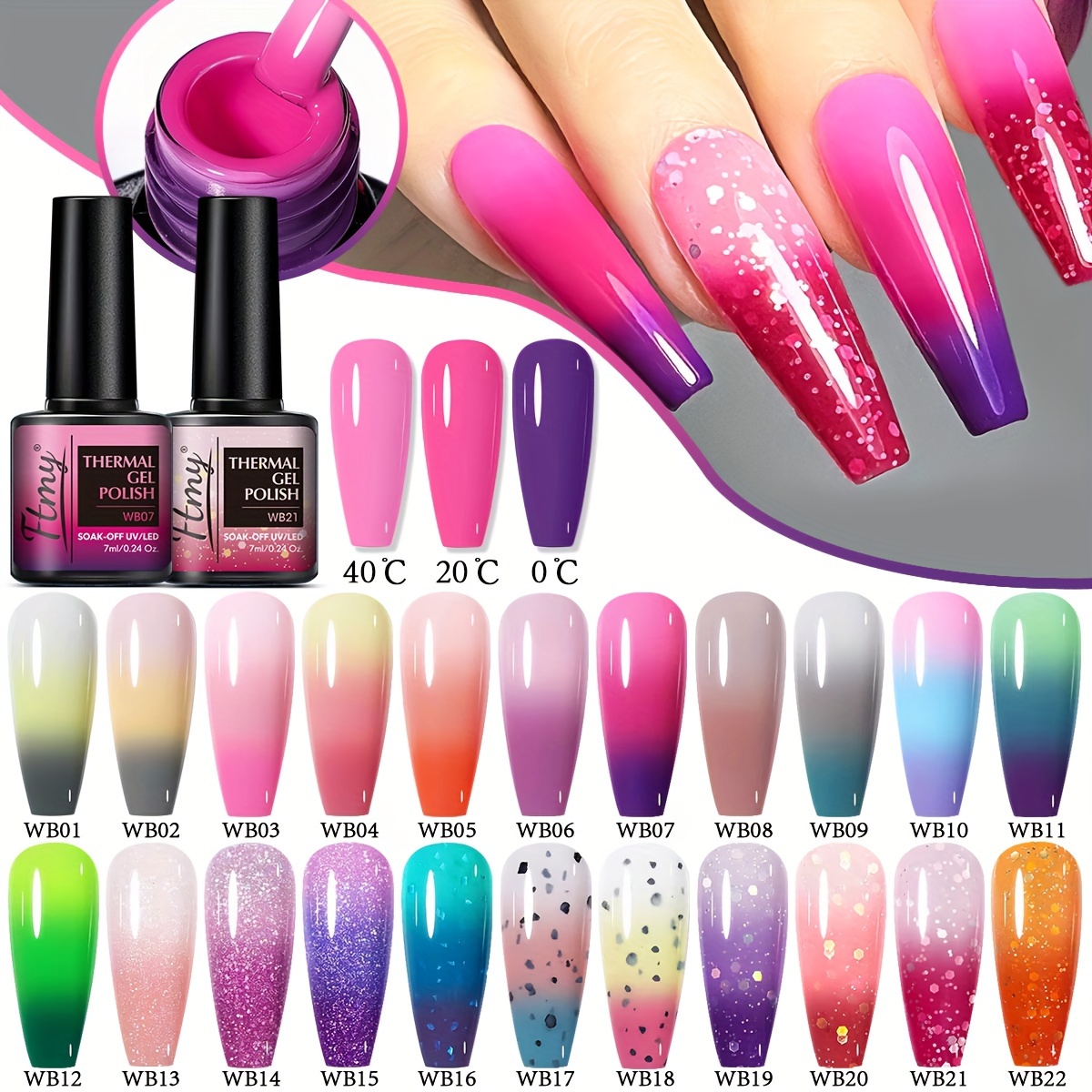 Thermal Color Changing Gel Polish, 0.24oz Uv/led Soak-off Nail Art Gel ...