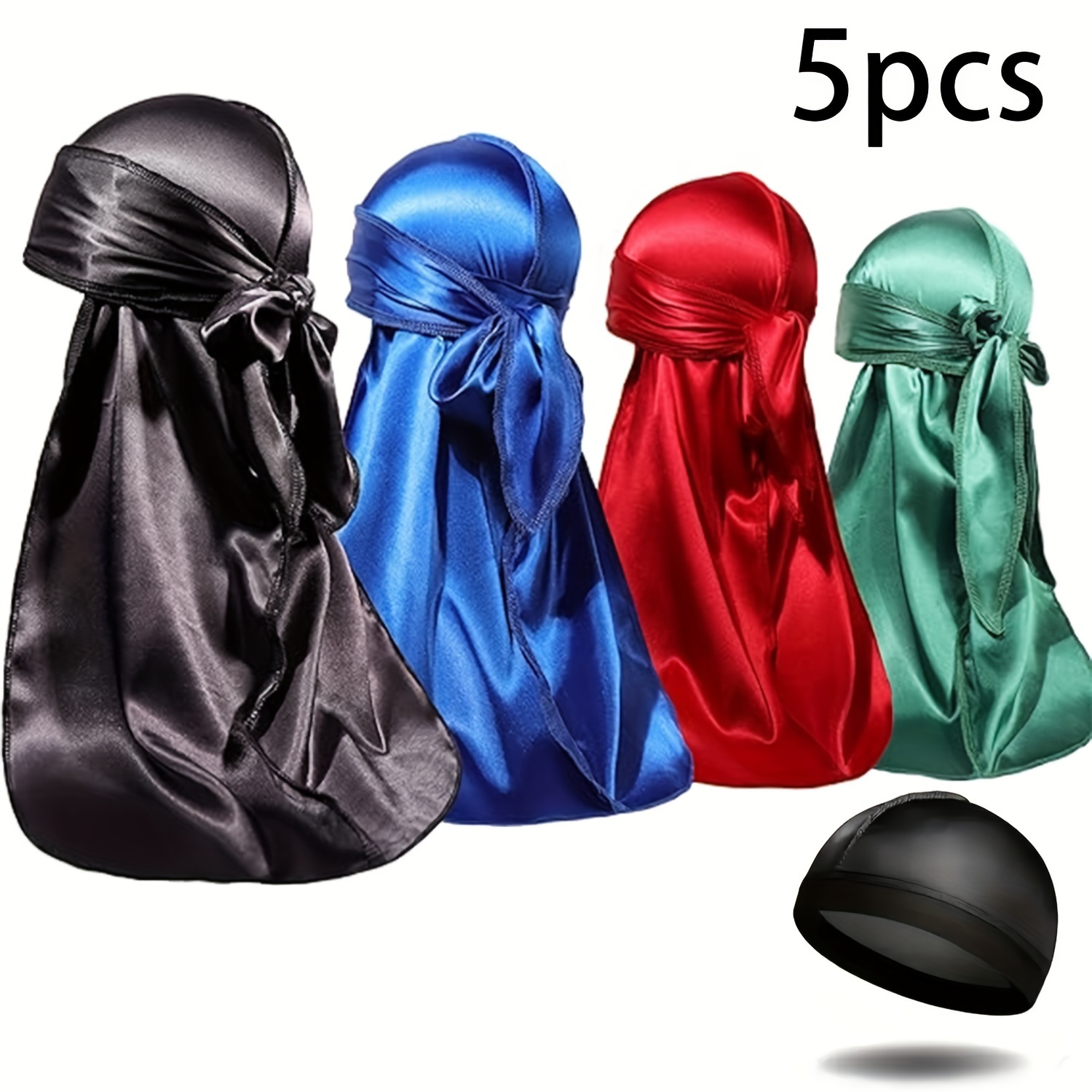 TEMU 5 pezzi Dulager in raso 360 Wave Band 1 Wave Cappello, Dulager in raso da viaggio Street Extra Long Tail Fascia per capelli