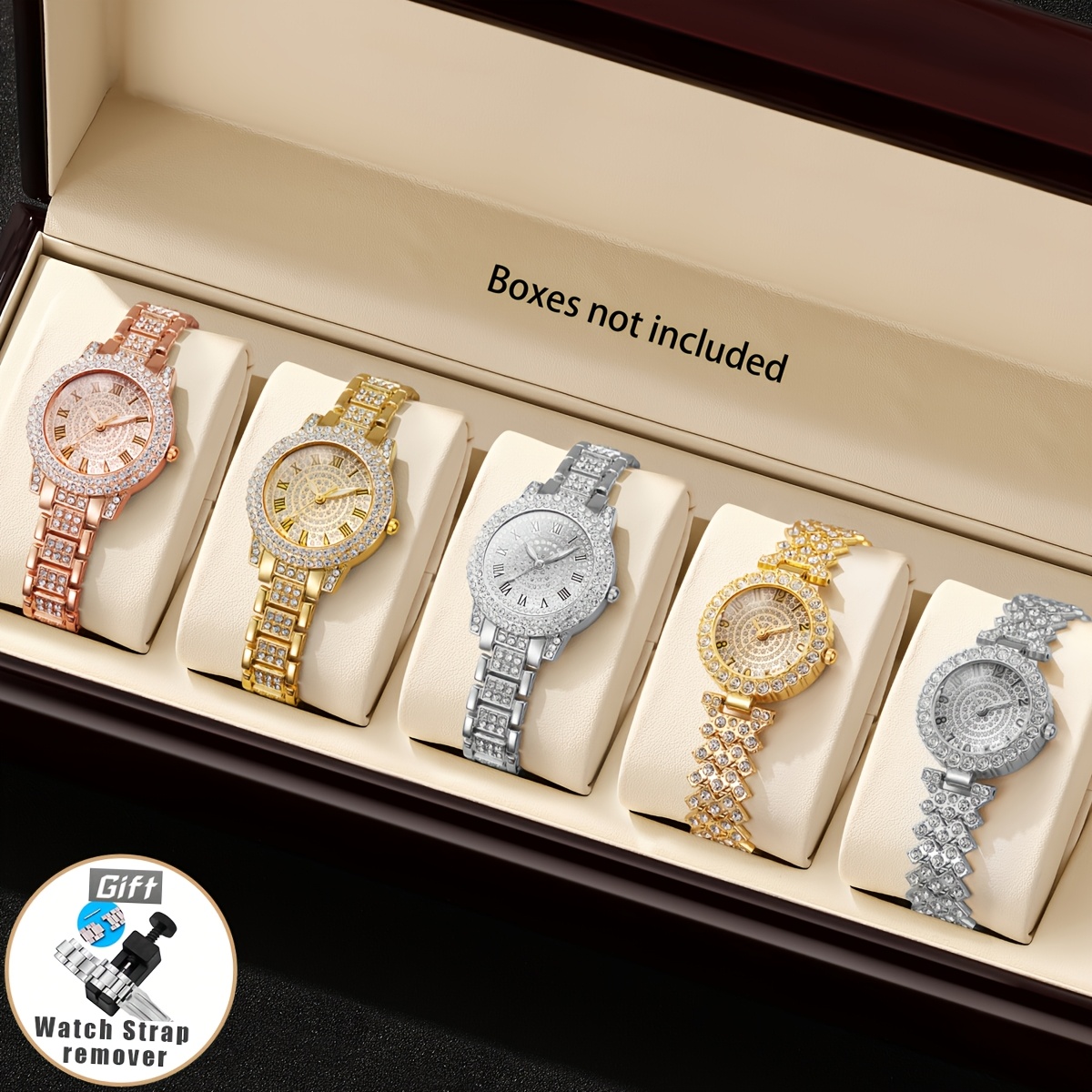 Image of 5pcs/3pcs Set Of Fashionable Starry Sky Accent Elegant Women's Watches, Alloy Round Case, Alloy Strap, Comfortable Wear, Multiple Styles For Daily Wear , Birthday Gift, Christmas, , Back-to-, Gift For