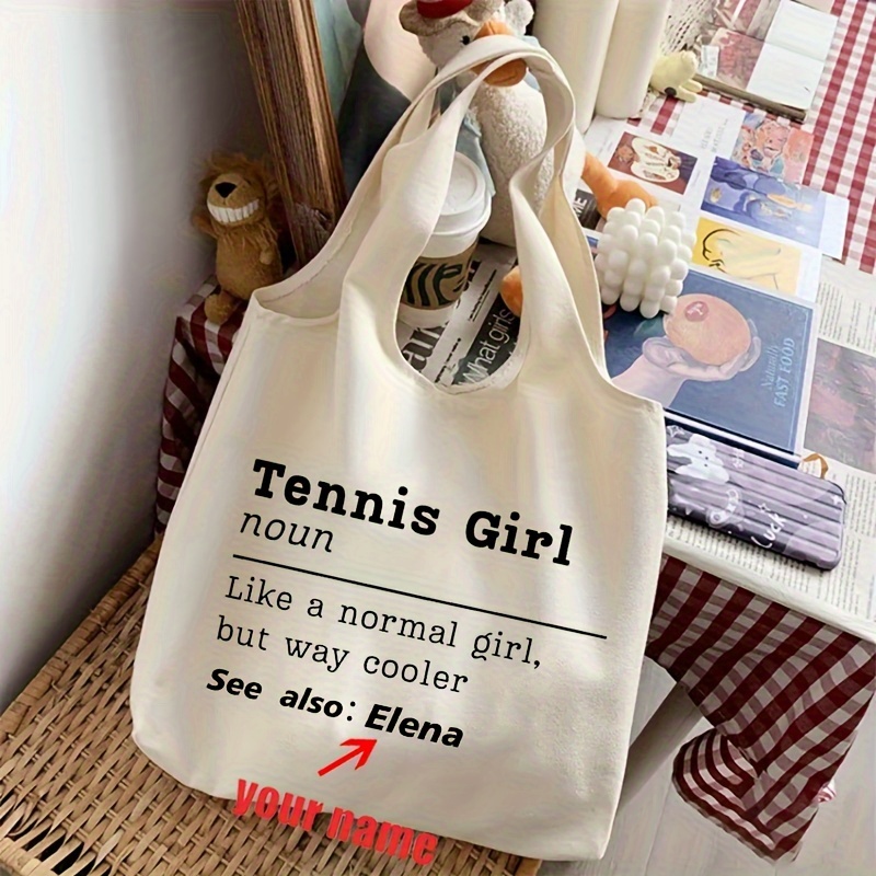 TEMU 1pc Custom Personalized Tennis Pattern Tote Bag Literature Shoulder Bag Travel Harajuku Handbag Gift For Her Tennis Team Gift