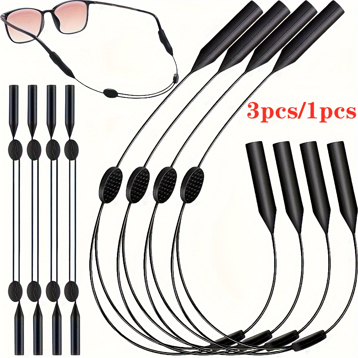 

1pc/3pcs, Classic Anti-lost Glasses Straps, Simple Black Adjustable Sunglasses Lanyard, Comfortable Practical Reading Sunglasses , Outdoor Sports Glasses Ropes