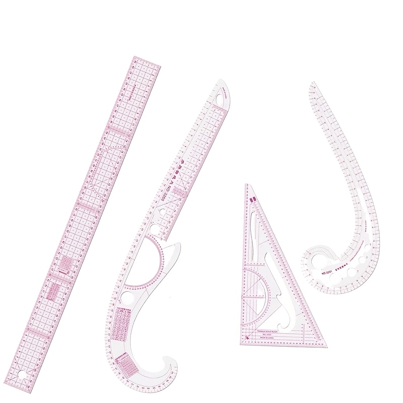 TEMU 4pcs Sewing Ruler With Soft Patch Templates & Scale Ruler - Suitable For Handicrafts, Tailoring, Quilting, Beginner Pattern Making Tool With