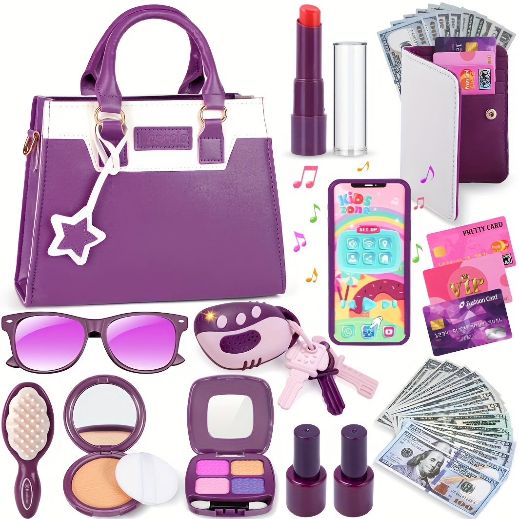 Little Girls Play Purse, Toys Purse with Pretend Makeup, Princess Girl  Toys, Play Purse for Little Girls, Christmas Birthday Gifts Toys for 