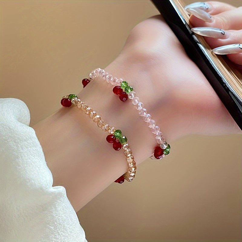 3pcs Cherry Bead Bracelet Set