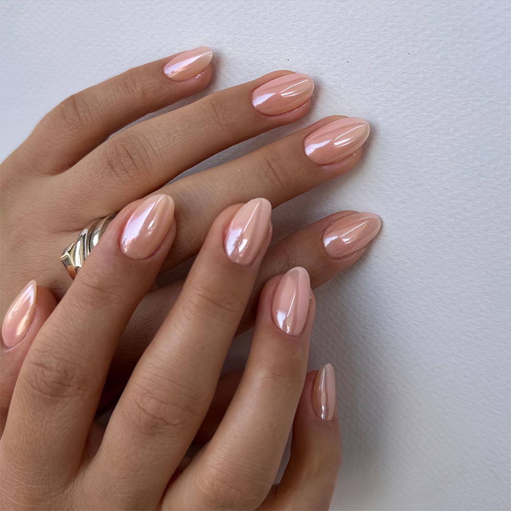 

[customer ] 24pcs Set Of Short Oval Nude Press-on Nails - Pearl , Y2k Inspired, Easy To Apply & Remove - Includes Jelly Adhesive, Nail File & Wooden Stick For Women And Girls