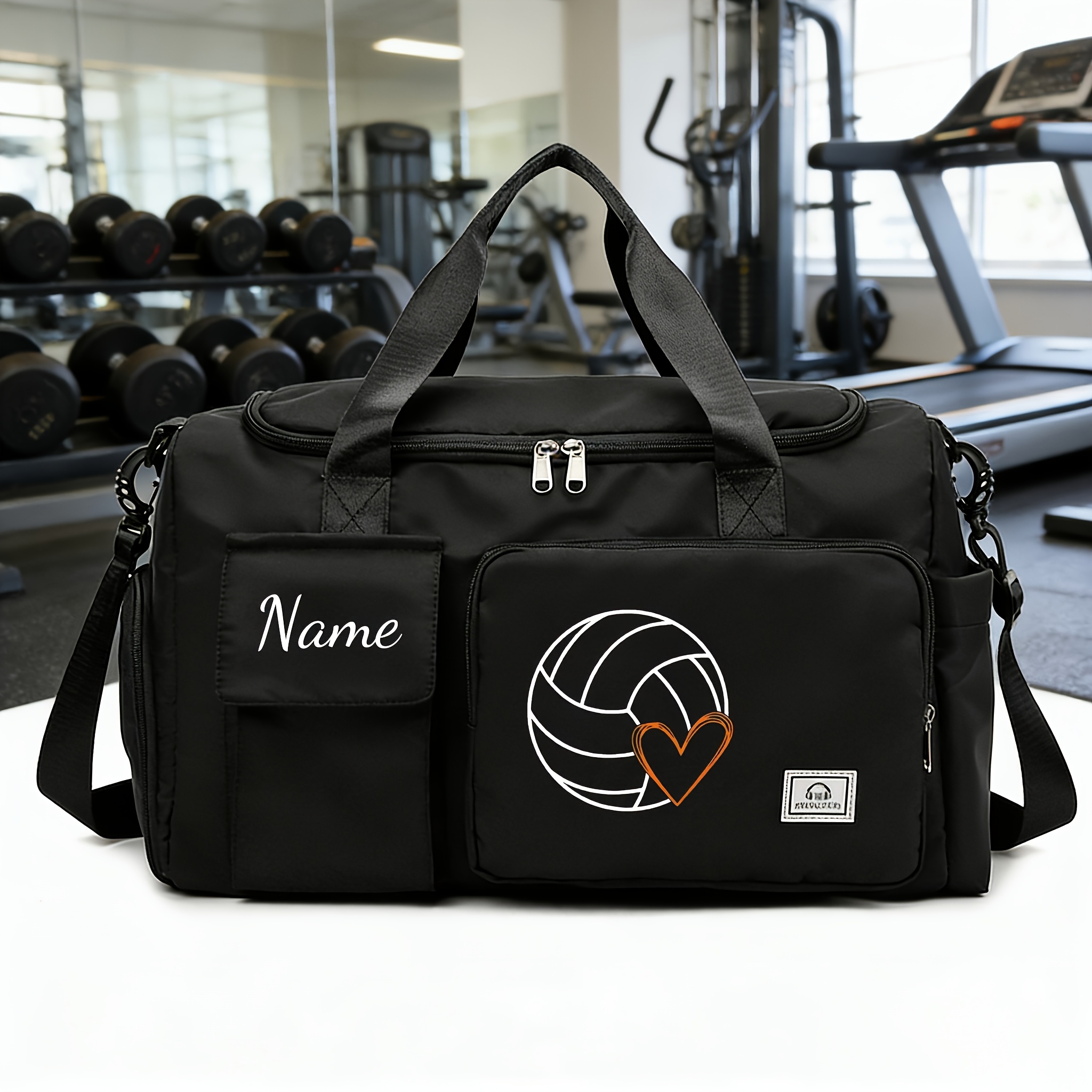 TEMU Customizable Heart-print Travel Bag, Multi-functional Fitness Luggage Bag And Backpack, Lightweight Design, Gym, Sports, Overnight Trips,