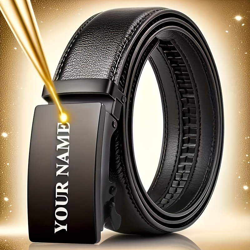TEMU [customizable] Customizable Men's Belt With Engraved Logo, Automatic Buckle, , Personalized Name And Anniversary Options, Supports Hd Printing,