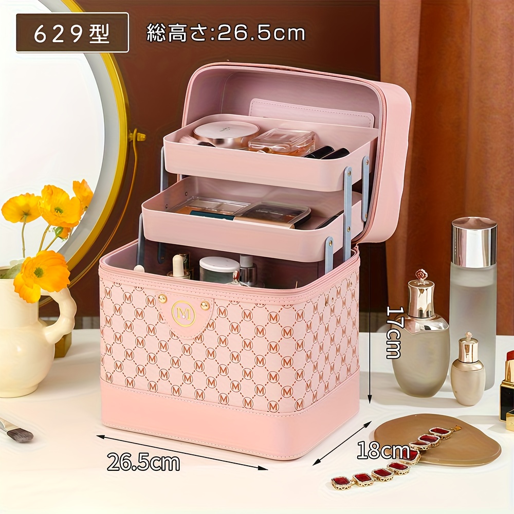 TEMU 大容量メイクポーチ 化粧品・スキンケア用品・ジュエリー収納ボックス 女性用 ポータブル多機能ハンドヘルドツー ーメイク収納 女の子向けホリデーギフト