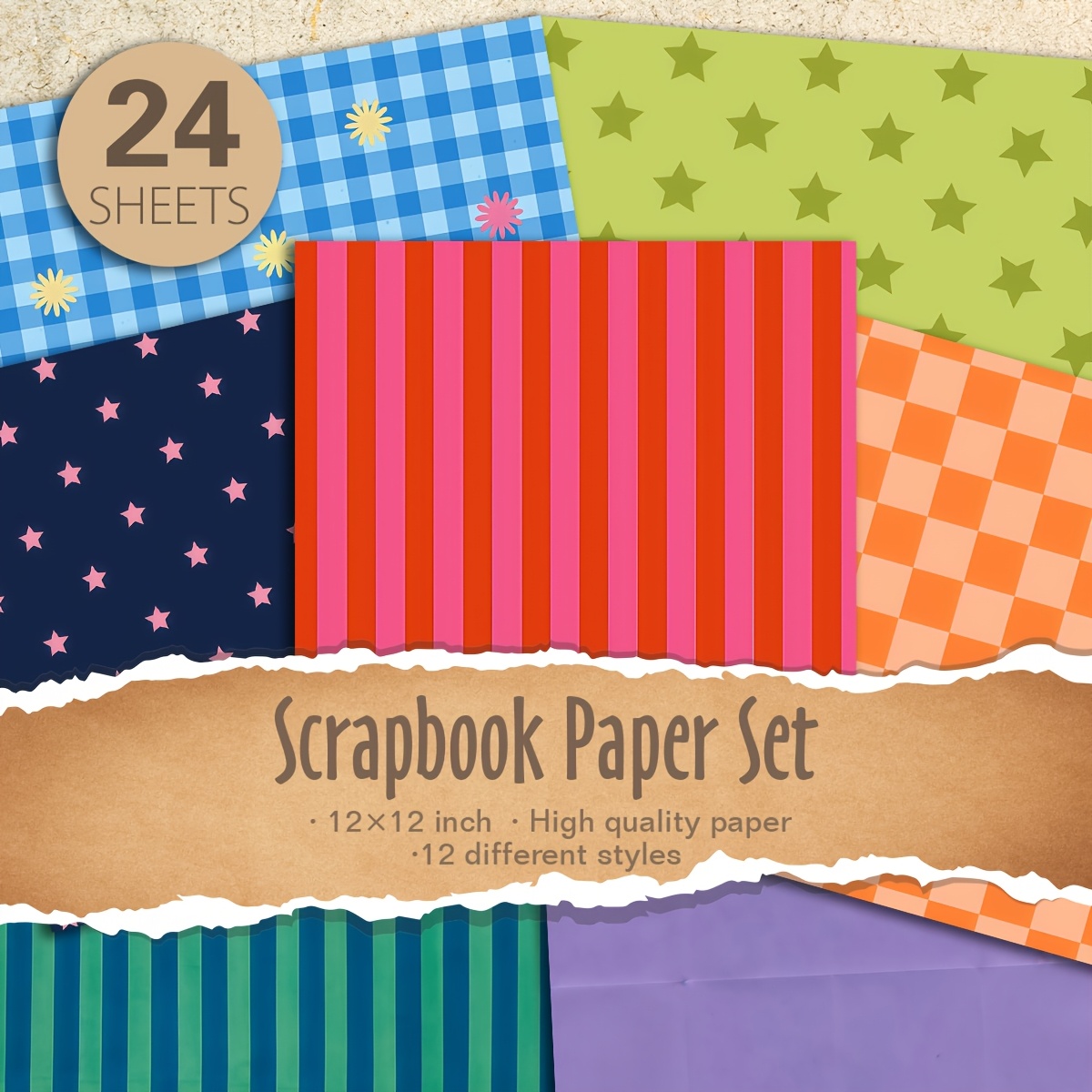 TEMU 12/24 Sheets Paper Pad 12x12 Inch - 12 Suitable For Diy Crafts, Card Making, Journaling With Colorful Patterns, Compatible For Scrapbooking,
