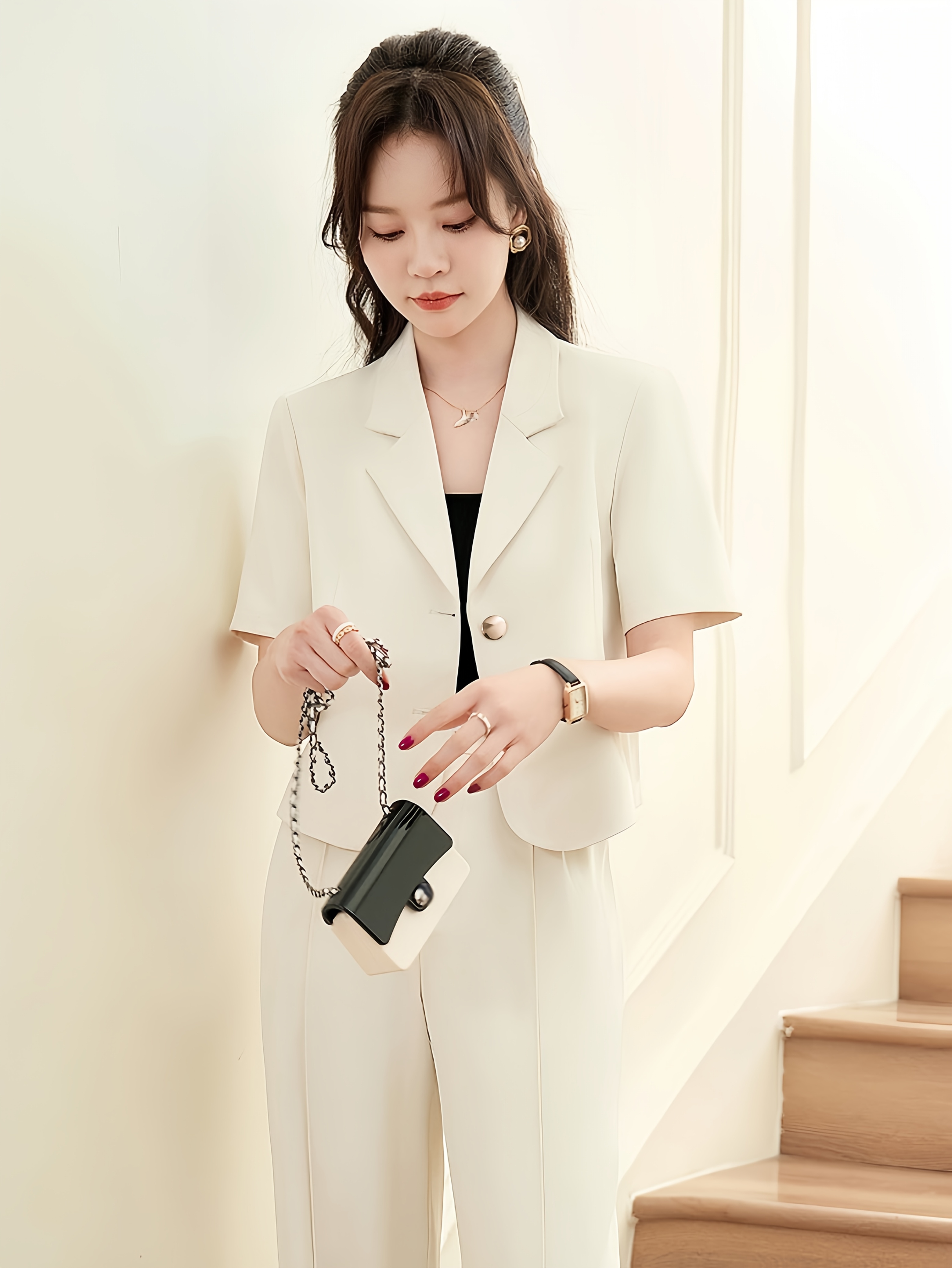 White Button Down White Shirt Office Look Blazer French-Inspired