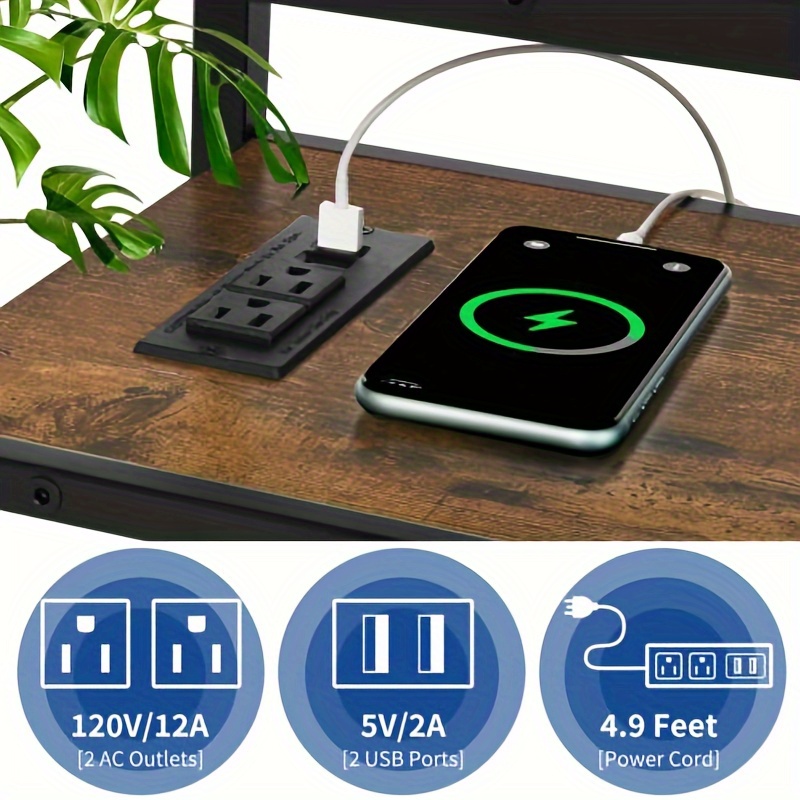 

Quoyad Rotating L- Shaped Computer With Power Outlets, Writing Desk With Storage Shelves And Wheels, Rustic Brown