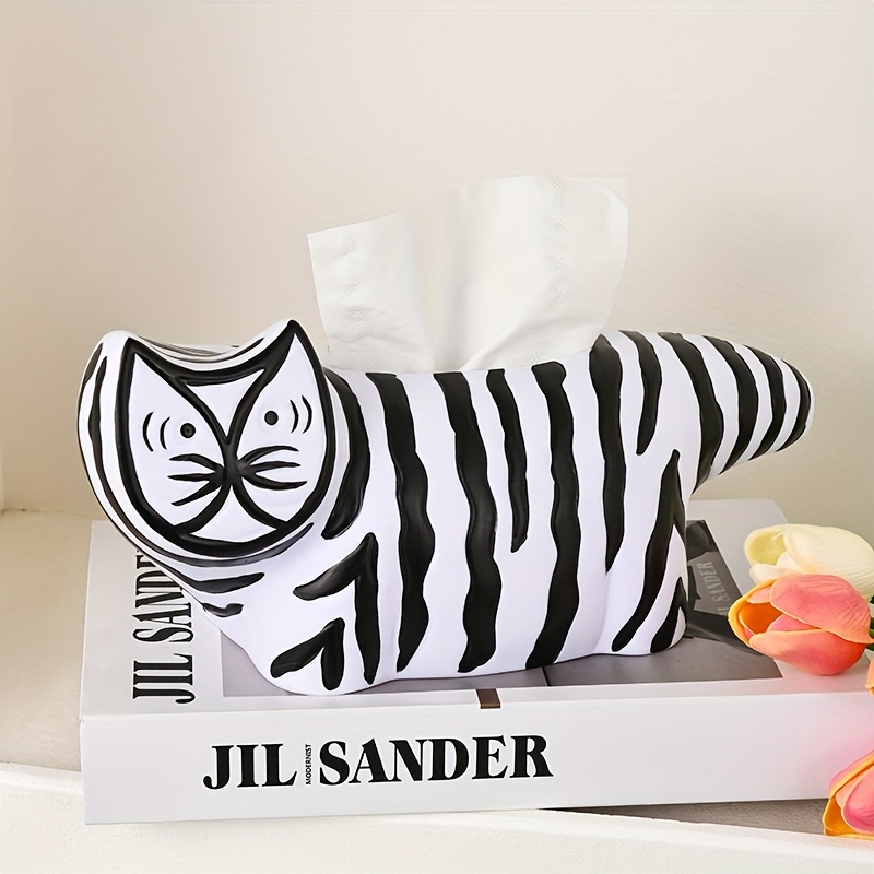 1pc Striped Cat Decorative Paper Storage Organizer, Tissue Paper Holder, Suitable For Living Room, Dining Table, Coffee Table, Tv Cabinet Centerpiece Decoration, An For Bedroom Home Decor
