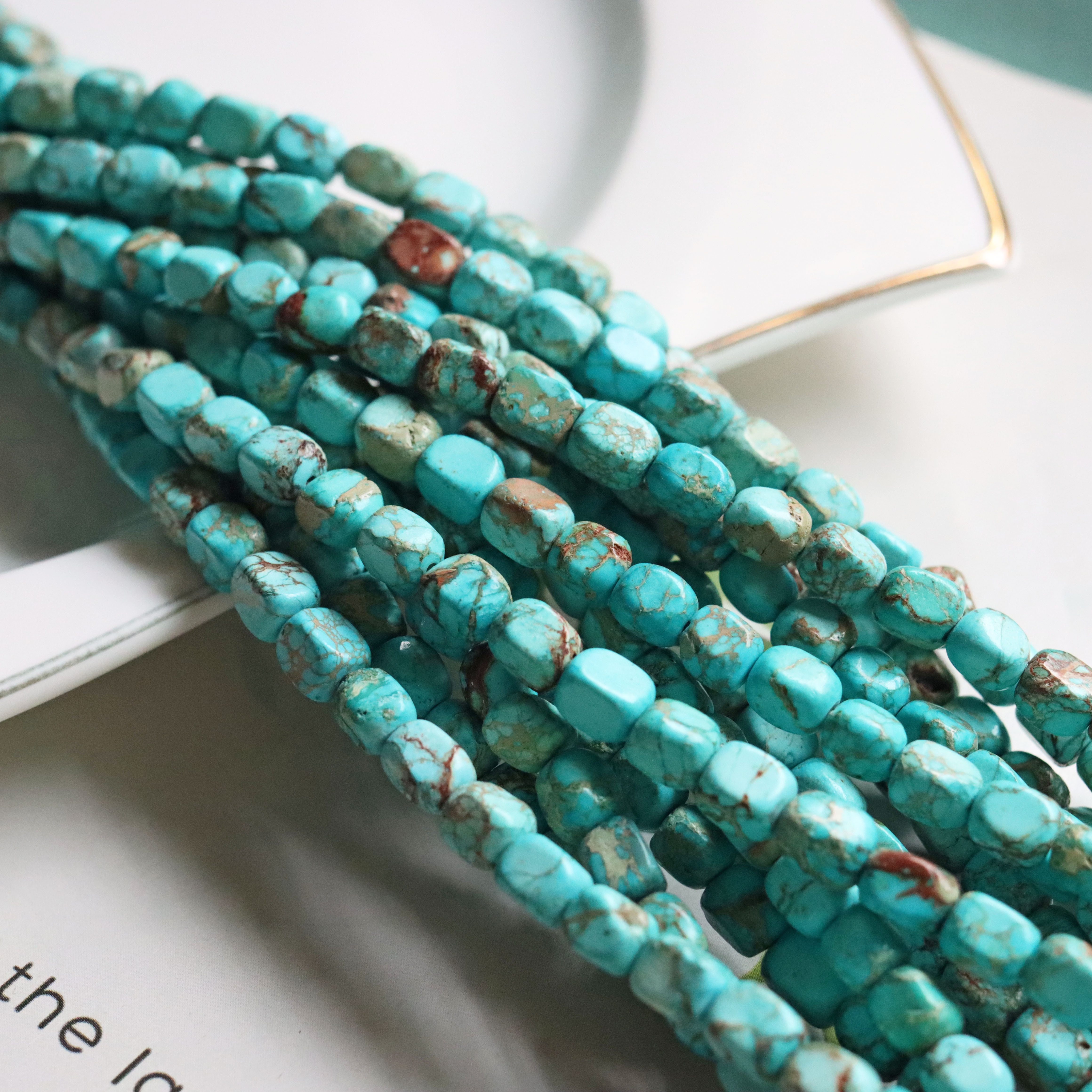 

18cm Turquoise Beaded Necklace, Irregular Square Bead Making Tools, With Stone Mosaic Material For Jewelry Making