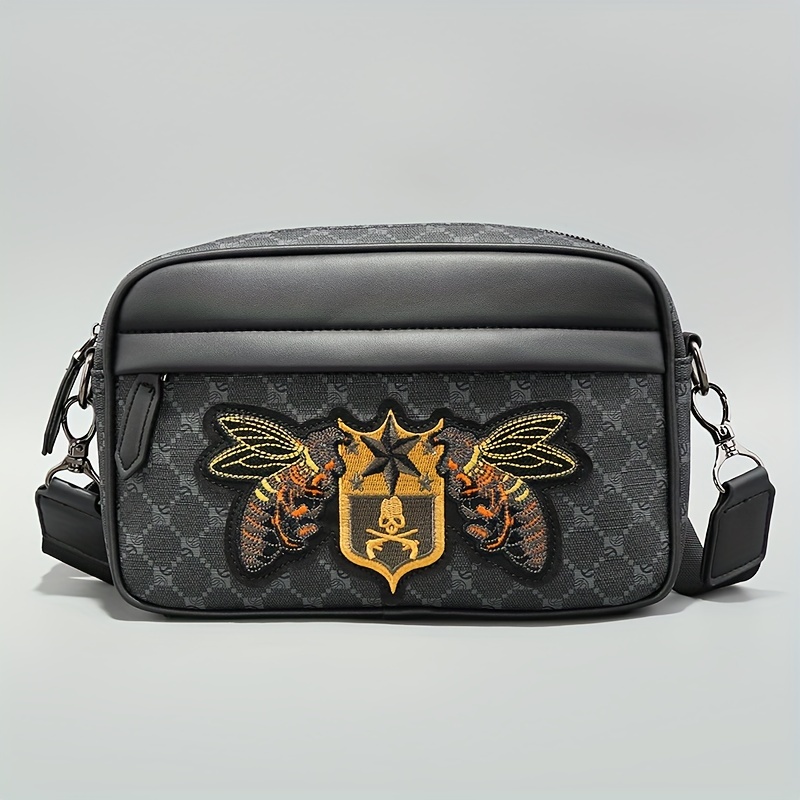 's Pu Crossbody Bag, Stylish And Patterned Bag, Bee Embroidered Shoulder Bag, Casual Outing Bag, Commuting Square Bag.