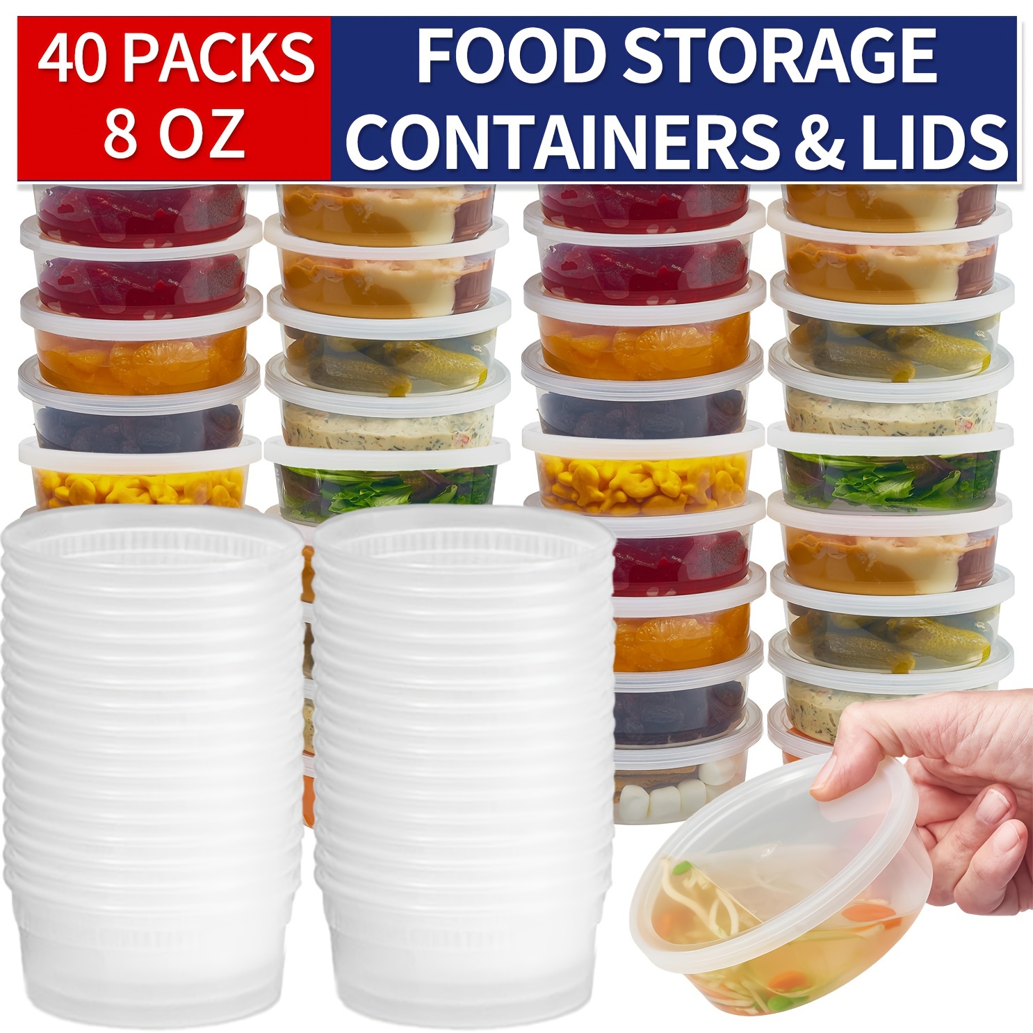 

40pcs 8 Oz Food Storage , Plastic , Suitable For , Dishwasher, , For , And Storage Box, For Restaurant , , , , Clear