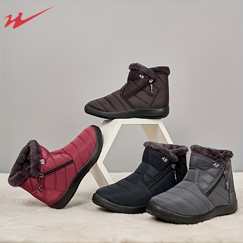 Women's Plush Lined Short Snow Boots with Side Zipper