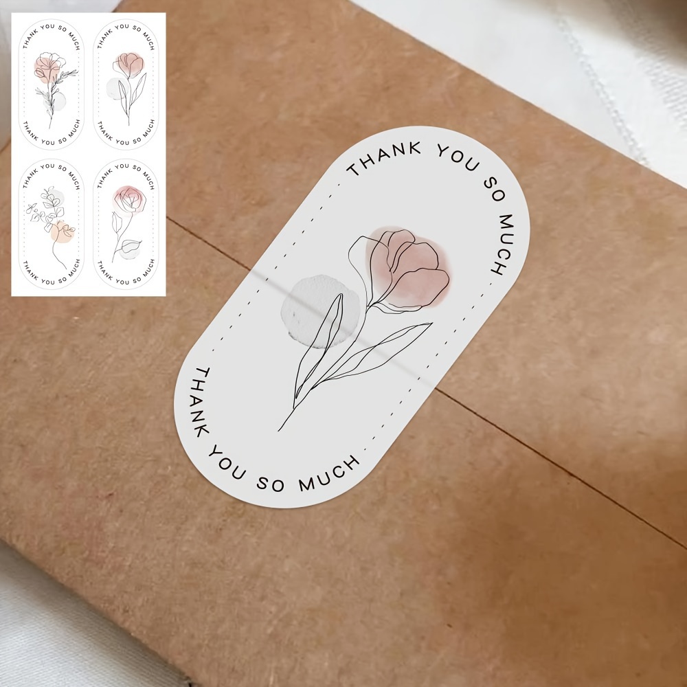 

100pcs/set Rose Flower Literary Wedding Thank You Stickers Gift Box Stickers Sealing Stickers Gift Packaging Rectangular Stickers