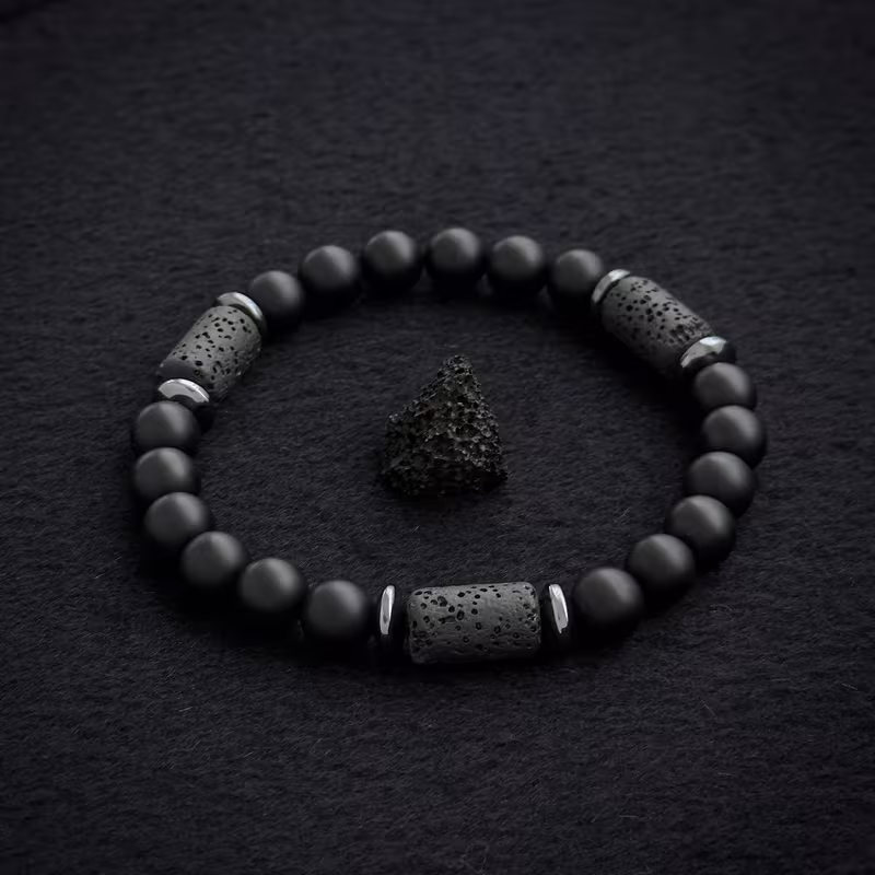 matte black onyx bracelet cylinder stone bracelet men bracelet women bracelet gift for man boyfriend father 1pc Product details 2