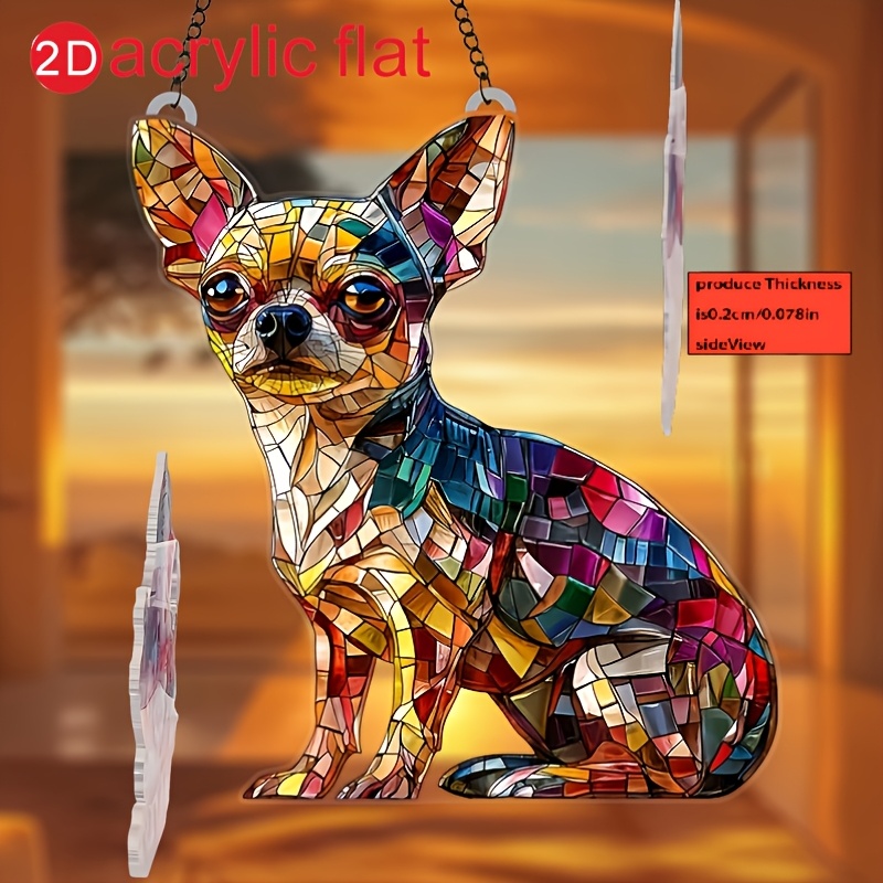 TEMU Panneau Acrylique Chihuahua Plat 2D - Décoration de Fenêtre Suspendue sur le Thème des Animaux, Idéal pour une Pendaison de Crémaillère, des