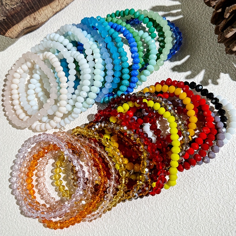 

36-piece Faux Crystal Bracelet Set, Bohemian Style Layered 6mm Elastic Bead Strands, Gift For Girlfriend, Colorful Stackable Boho Stretch Jewelry