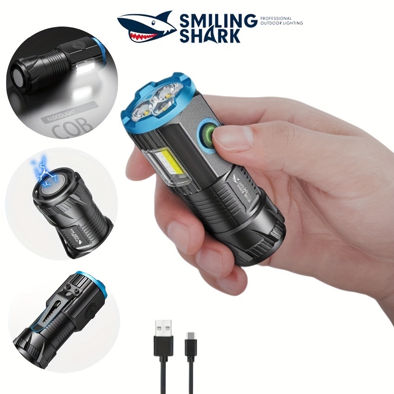 

Sd1026 Super Bright Flashlight, T20*3 Mini Portable Cob Magnetic Torch Light, Rechargeable With Clip And Red Blue Warning Light For Outdoor Emergency Camping Hiking