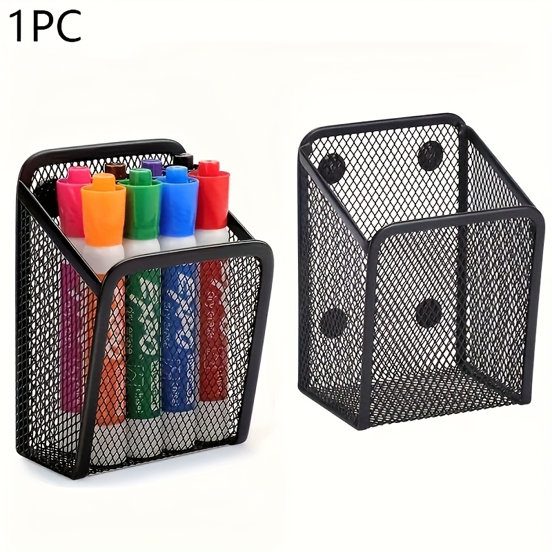 TEMU 1pc Of Magnetic Pencil Holder, Mesh Stainless Steel Pen Basket, Metal Utensil Storage Organizer Suitable For Whiteboards, Blackboards, Kitchens,