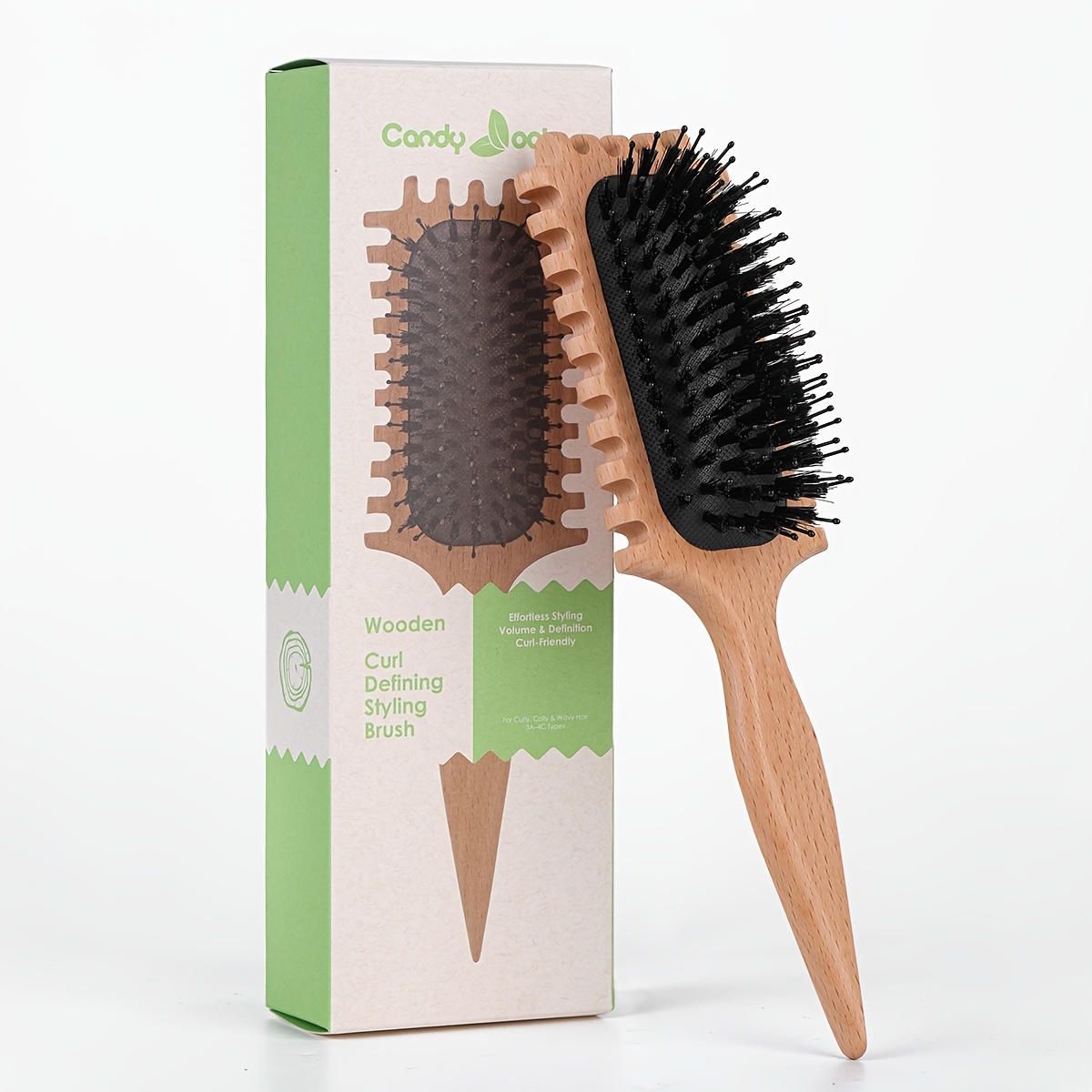 E-shop Lockenformende Bürste für Lockiges & Afro-Haar, Holz-Entwirrbürste mit Abschnittsschwanz