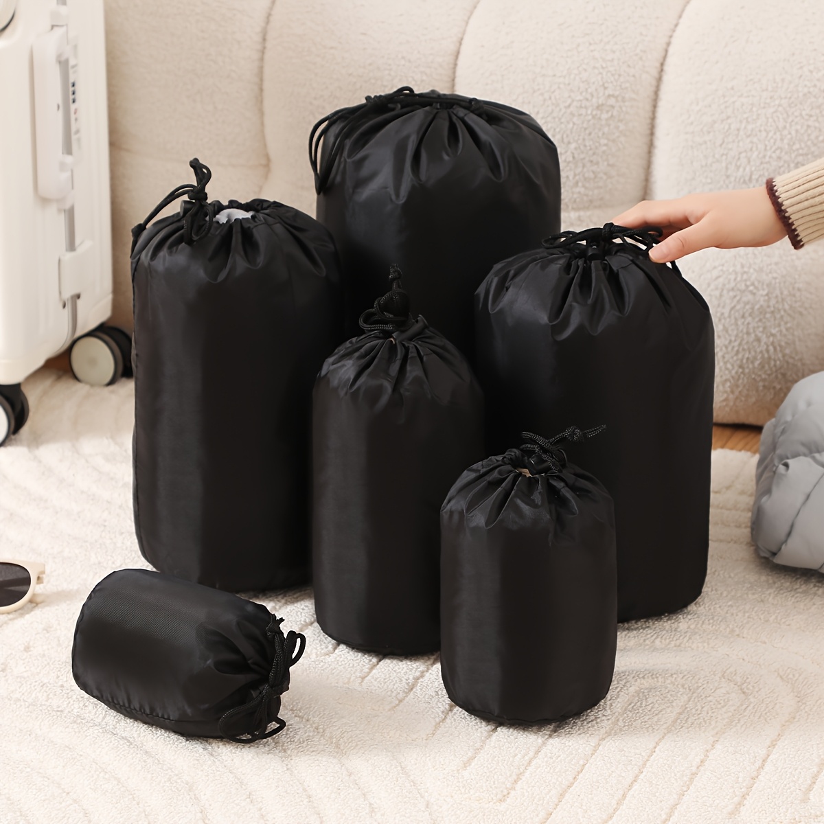 

1pc Nylon Drawstring Storage Bag, , Hand Wash/, , No Print Travel Organizer For Clothing, Luggage