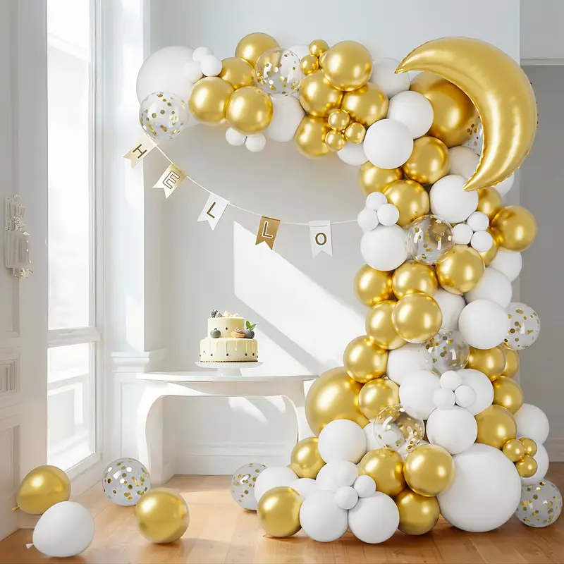 Eid Mubarak & Ramadan Kareem Balloon Arch Kit - Gold Balloons, Party Decor (Open Box)