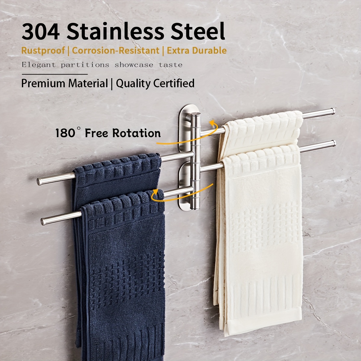 Поворотный держатель для полотенец нержавеющая сталь самоклейка 350х210х34 мм