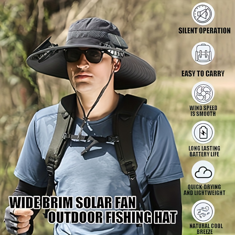 

Wide Brim Solar Fan Outdoor Fishing Hat-solar & Usb Charging - Detachable Solar Rechargeable Fan Built-in Sun Hat