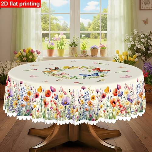 1pc embossed summer themed tablecloth daisy purple floral colorful vintage flowers polyester fiber suitable for daily home kitchen dining room picnics patio indoor outdoor use