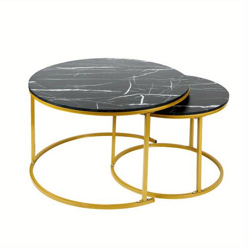 item picture round marble nesting tables 2 pack compact 70cm and 50 table set for apartments hotels office scratch proof and easy clean