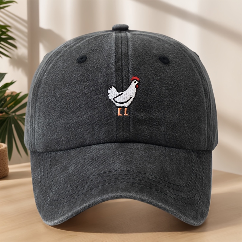 TEMU Hen Embroidery High-quality Baseball Cap, Classic Washed Vintage Distressed Snapback, Street Hip-hop Hat, Outdoor Casual Sports Sun Hat