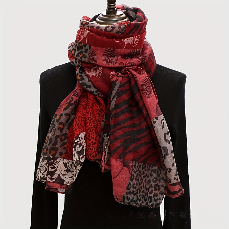TEMU Women's Leopard Print Scarf - Chiffon Shawl, Warm And Cold-proof Bohemian Style Scarf Neck Warmer