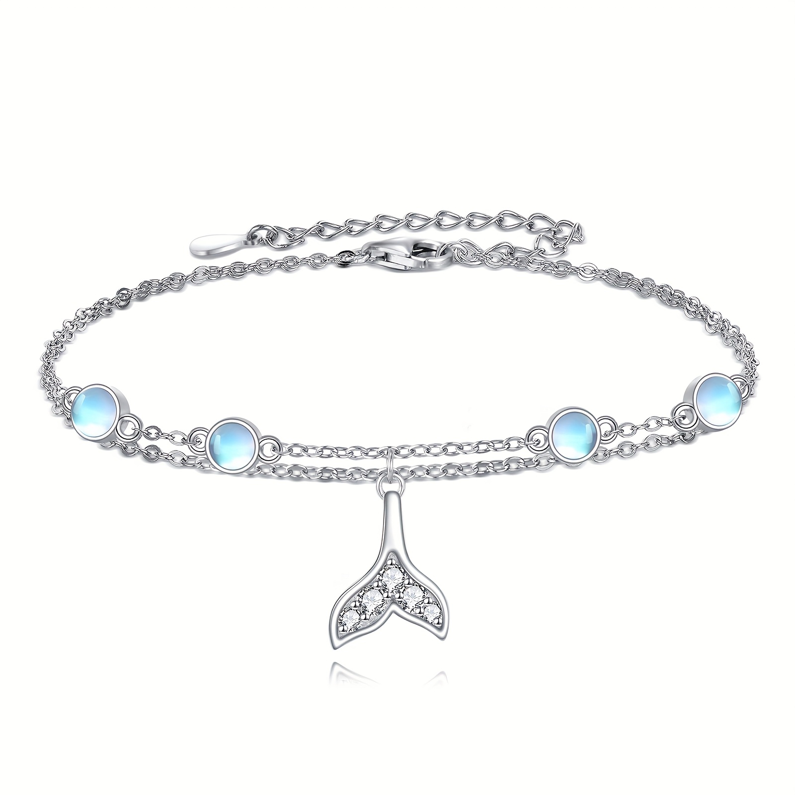 Moonstone Mermaid Tail Sterling Silver Anklet Beach Jewelry