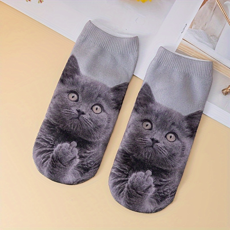 

1 Pair 3d Cat Pattern Ankle Socks, Comfy & Breathable Short Socks, Women's Stockings & Hosiery