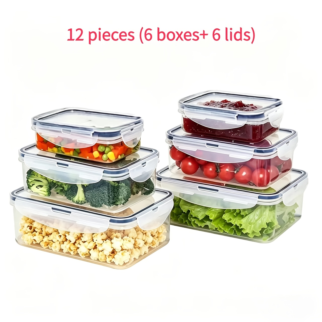 TEMU Set da 12 pezzi (6 contenitori + 6 coperchi) / Set da 6 pezzi (3 contenitori + 3 coperchi) Contenitori per alimenti impilabili trasparenti per